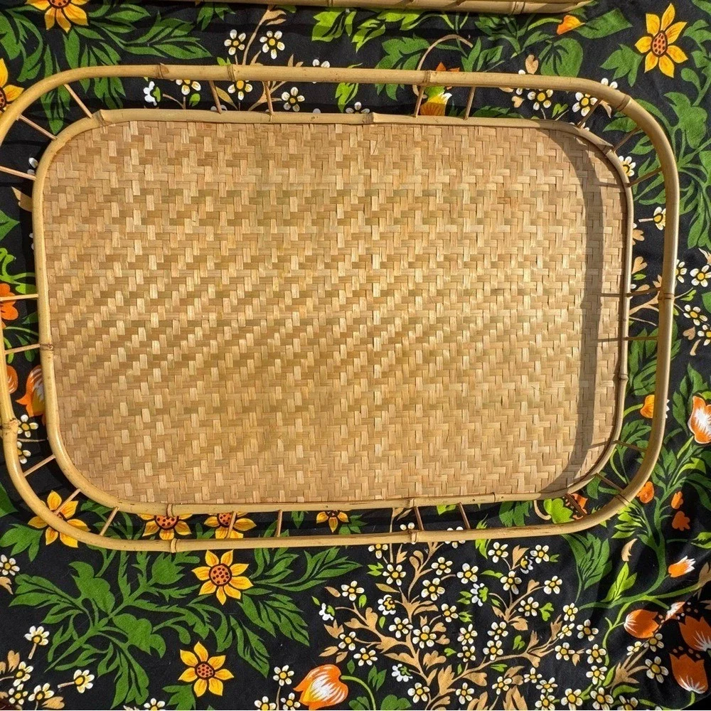 Woven Rattan Serving Tray Natural Straw Color Boho Vintage Styling (6 Available)